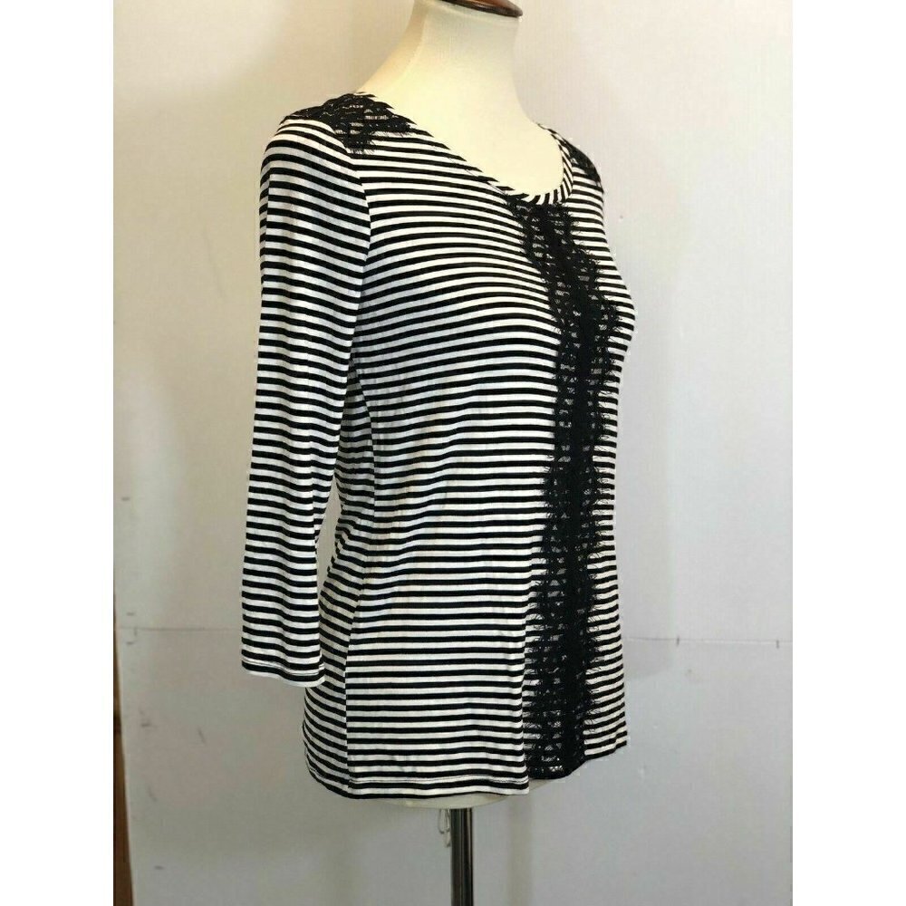 Maison Jules Women's Black Striped Lace-trim Top S - Picture 4 of 9
